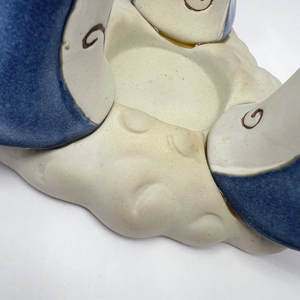 Blue Angel Candle Holder Ceramic Pottery Votive Cottage Christmas Farmhouse‎
